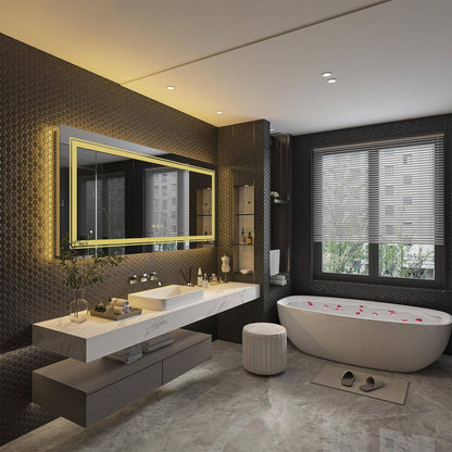 60 In. W X 30 In. H Large Rectangular Frameless Anti-Fog Dimmable Backlit & Front Light Wall LED Bathroom Vanity Mirror