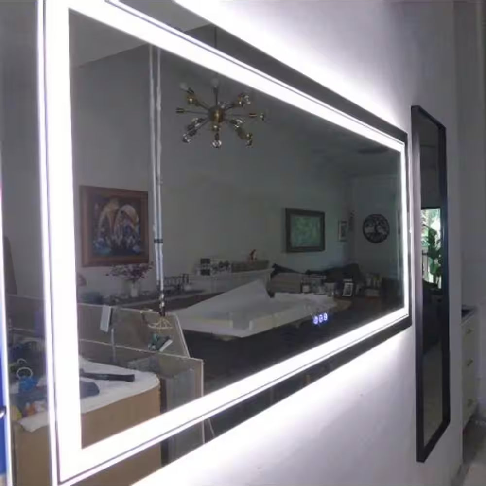 60 In. W X 30 In. H Large Rectangular Frameless Anti-Fog Dimmable Backlit & Front Light Wall LED Bathroom Vanity Mirror