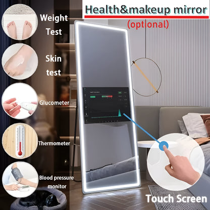 Vertical Smart Mirror Touch Screen Bathroom Vanity Waterproof Tempered Glass Rectangle Mirror with Apps LED Lighting Makeup