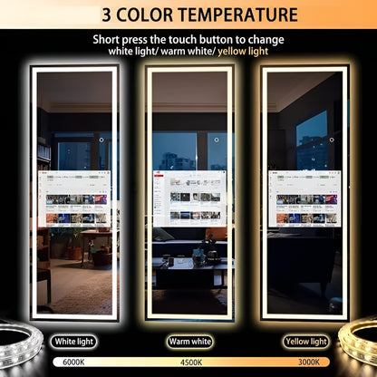 Vertical Smart Mirror Touch Screen Bathroom Vanity Waterproof Tempered Glass Rectangle Mirror with Apps LED Lighting Makeup