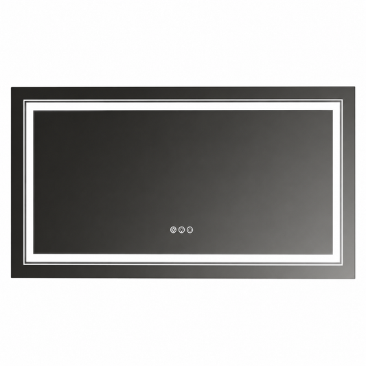 60 In. W X 30 In. H Large Rectangular Frameless Anti-Fog Dimmable Backlit & Front Light Wall LED Bathroom Vanity Mirror