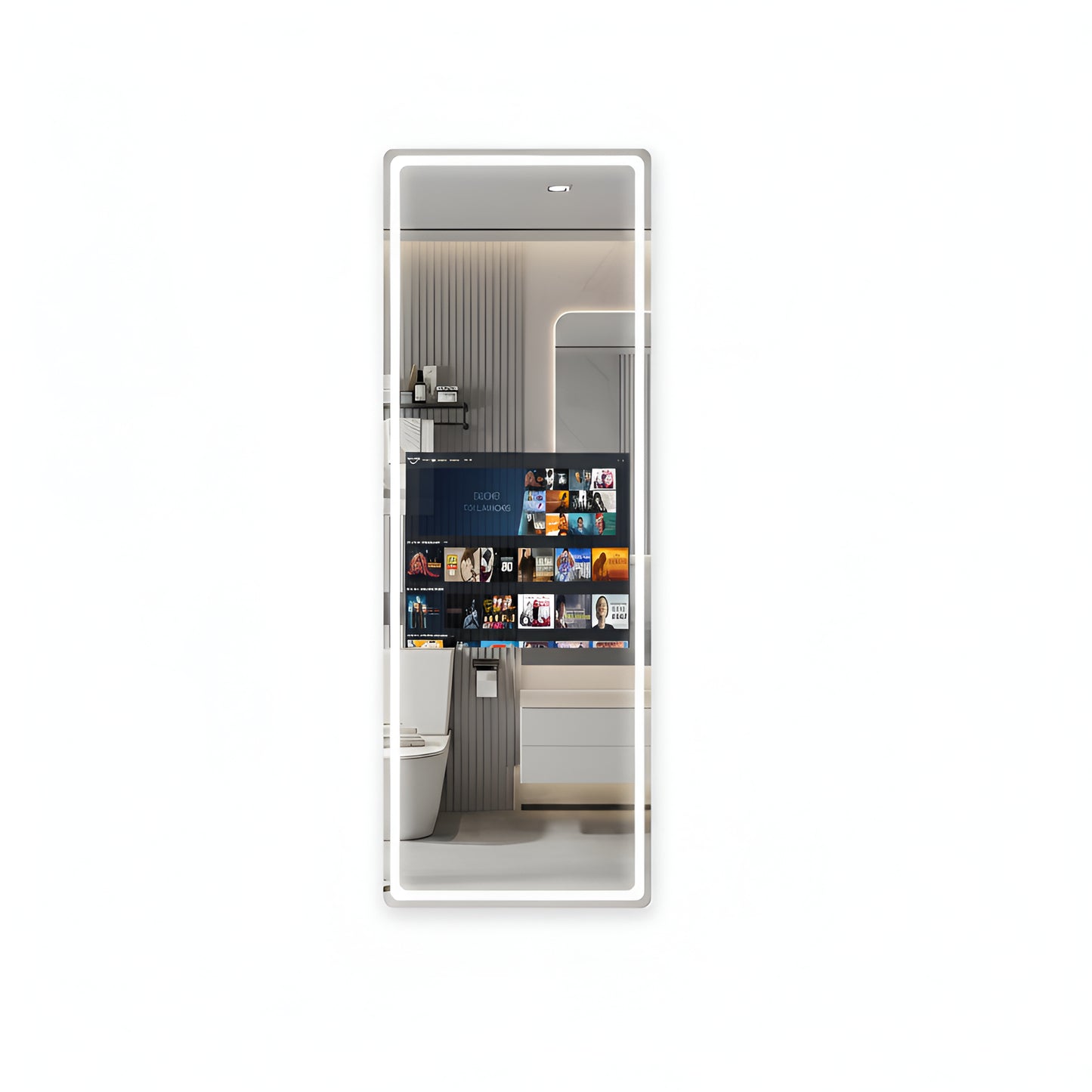 Vertical Smart Mirror Touch Screen Bathroom Vanity Waterproof Tempered Glass Rectangle Mirror with Apps LED Lighting Makeup