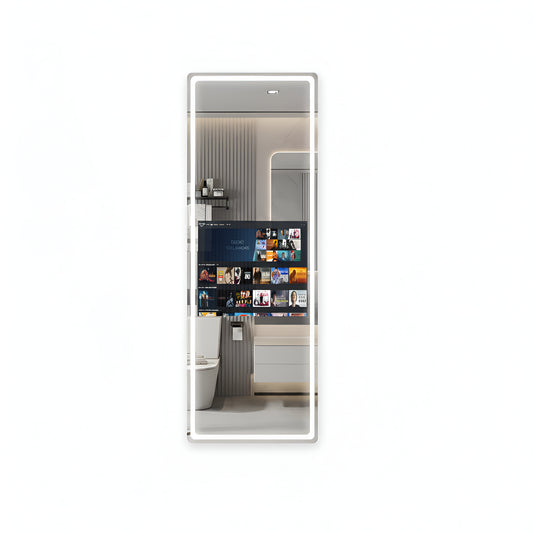 Vertical Smart Mirror Touch Screen Bathroom Vanity Waterproof Tempered Glass Rectangle Mirror with Apps LED Lighting Makeup